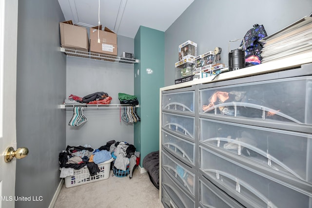 walk in closet featuring carpet floors