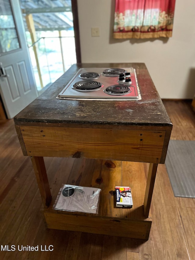 interior details featuring stainless steel gas cooktop and hardwood / wood-style flooring