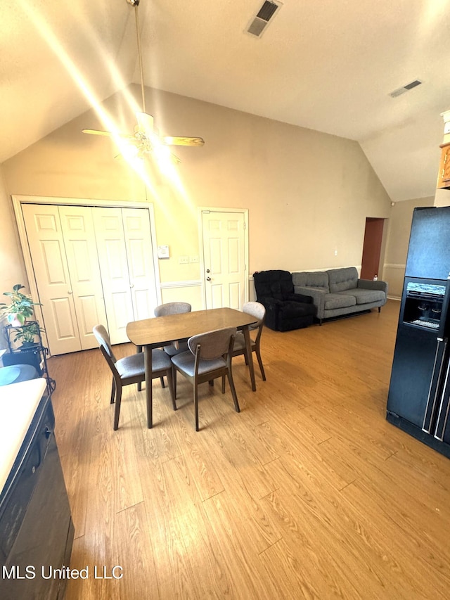 167 Tackett Run, Southaven, MS 38671 - dining room with vaulted ceiling, a ceiling fan, and light wood-type flooring