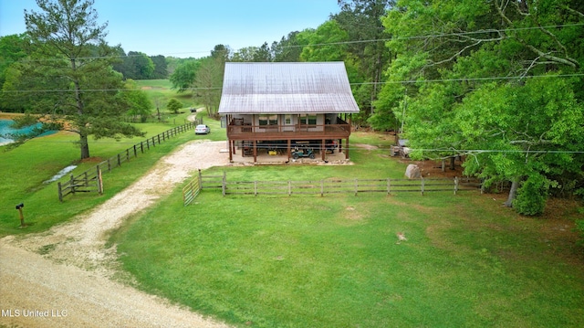 birds eye view of property featuring a rural view