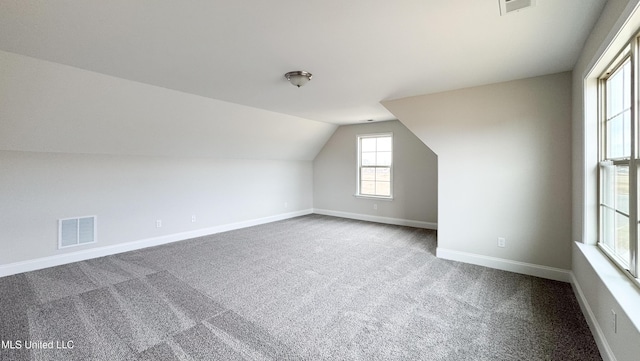 additional living space featuring carpet and lofted ceiling