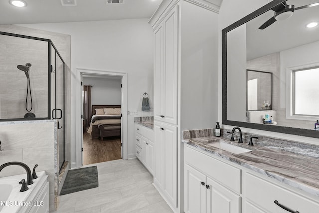 112 Richburg Ct, Pearl, MS 39208 - ensuite bathroom with a stall shower, a garden tub, vanity, recessed lighting, and ceiling fan