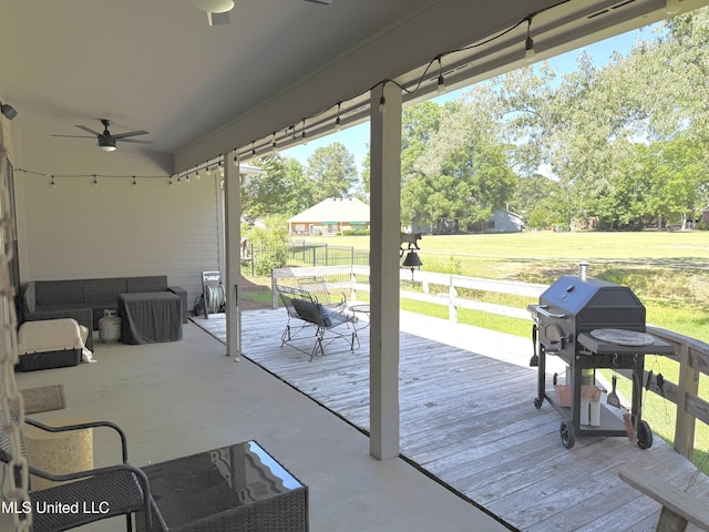 414 Spike Rdg, Canton, MS 39046 - doorway to outside with a ceiling fan, concrete flooring, and view of wooded area