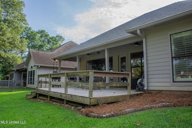 414 Spike Rdg, Canton, MS 39046 - rear view of house with a deck, roof with shingles, and ceiling fan