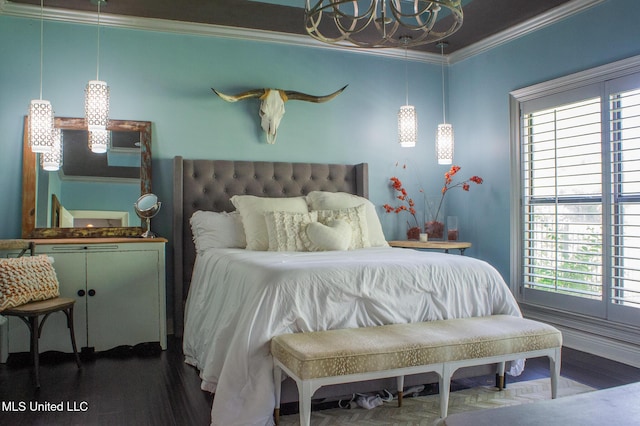 414 Spike Rdg, Canton, MS 39046 - bedroom with crown molding, a chandelier, wood finished floors, and multiple windows