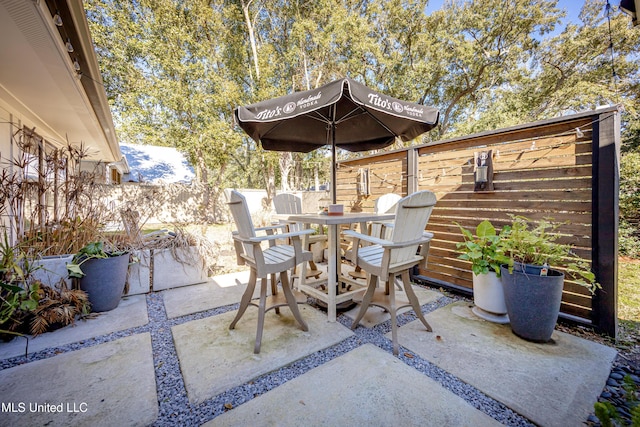 view of patio featuring outdoor dining space and a fenced backyard