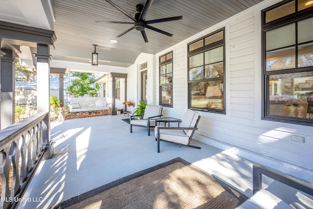 view of patio / terrace with covered porch and ceiling fan