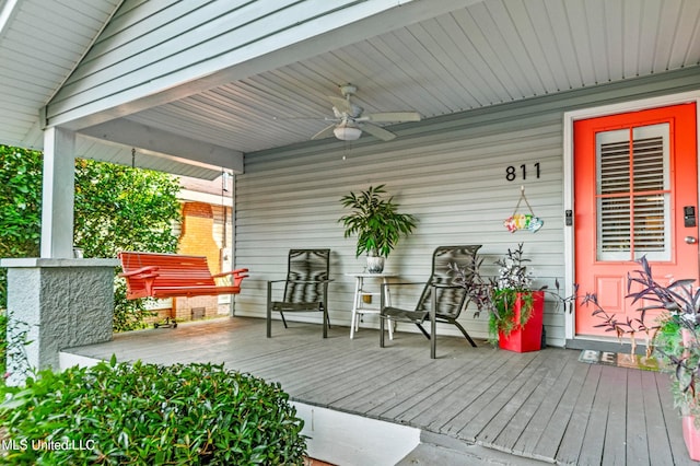 deck featuring ceiling fan