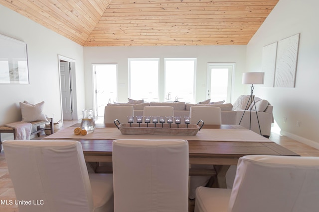 6717 Belle Fontaine Dr, Ocean Springs, MS 39564 - dining room with vaulted ceiling, wooden ceiling, and a healthy amount of sunlight