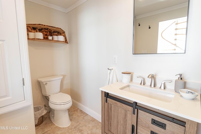 6717 Belle Fontaine Dr, Ocean Springs, MS 39564 - bathroom featuring crown molding, tile patterned flooring, vanity, baseboards, and toilet