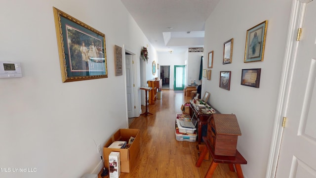 hall with light hardwood / wood-style flooring