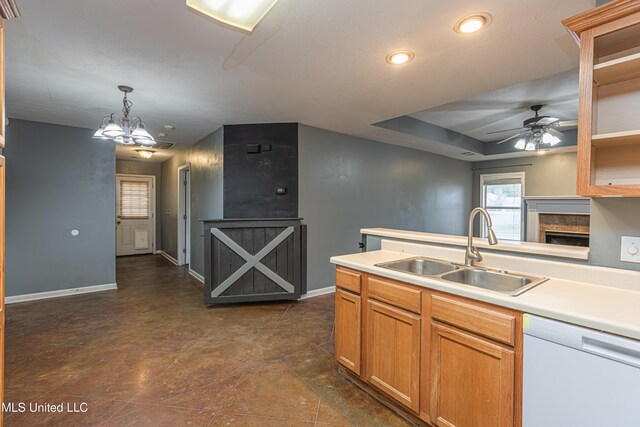 159 Basswood Cir, Brandon, MS 39047 - kitchen featuring dishwasher, light countertops, ceiling fan, a chandelier, and recessed lighting