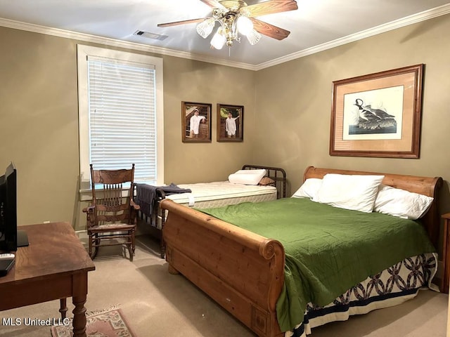 48 Fairway Dr, Natchez, MS 39120 - carpeted bedroom featuring crown molding and ceiling fan
