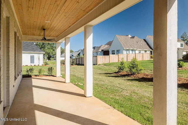 view of patio featuring ceiling fan