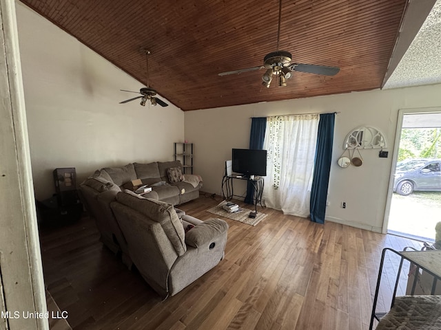 5418 Elder St, Moss Point, MS 39563 - living room with ceiling fan, lofted ceiling, wood-type flooring, and wooden ceiling