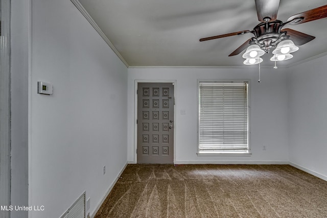 204 Turtle Creek Dr, Brandon, MS 39047 - spare room with ceiling fan, crown molding, dark carpet, and baseboards