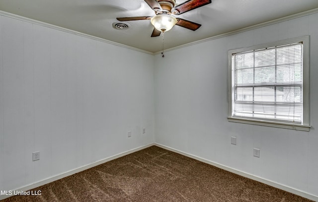 204 Turtle Creek Dr, Brandon, MS 39047 - empty room featuring dark colored carpet, a ceiling fan, ornamental molding, and baseboards