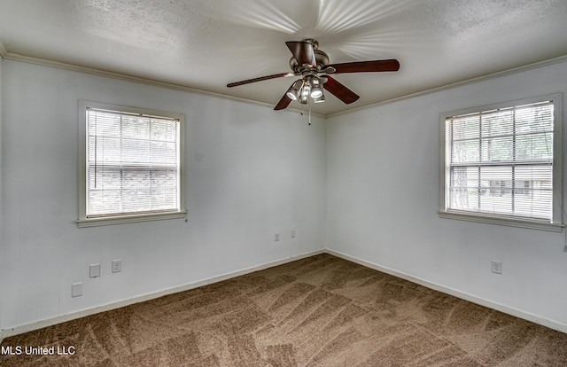 204 Turtle Creek Dr, Brandon, MS 39047 - empty room with crown molding, healthy amount of natural light, carpet floors, a ceiling fan, and baseboards