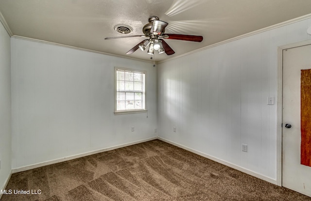 204 Turtle Creek Dr, Brandon, MS 39047 - carpeted spare room featuring a ceiling fan, crown molding, and baseboards