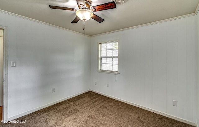 204 Turtle Creek Dr, Brandon, MS 39047 - spare room with a ceiling fan, carpet, ornamental molding, and baseboards