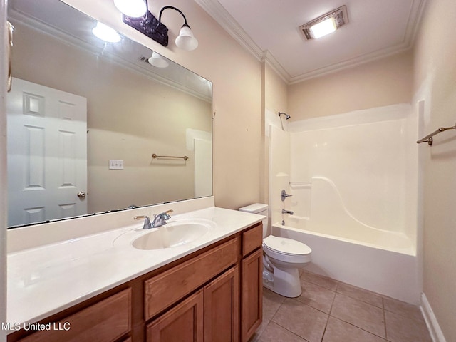 796 Hapuna Pl, Diamondhead, MS 39525 - bathroom featuring crown molding, tile patterned flooring, toilet, vanity, and bathing tub / shower combination