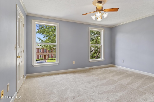 1034 Northpointe Dr, Jackson, MS 39211 - unfurnished room with ornamental molding, plenty of natural light, carpet, ceiling fan, and a textured ceiling