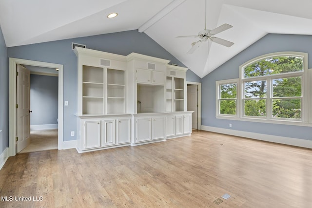 1034 Northpointe Dr, Jackson, MS 39211 - unfurnished living room with lofted ceiling, baseboards, a ceiling fan, light wood-type flooring, and recessed lighting