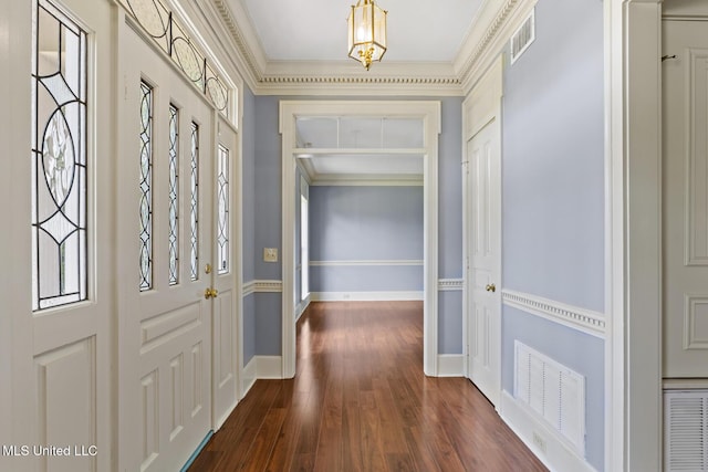 1034 Northpointe Dr, Jackson, MS 39211 - corridor featuring dark wood finished floors, baseboards, crown molding, and a chandelier