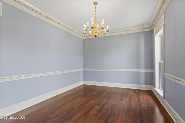 1034 Northpointe Dr, Jackson, MS 39211 - unfurnished room with dark wood-type flooring, a chandelier, ornamental molding, and baseboards