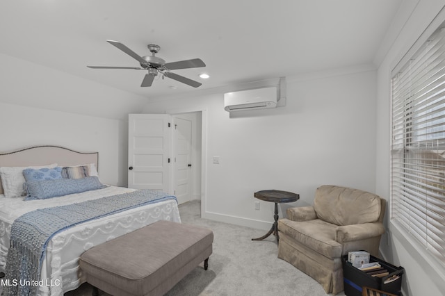 970 Glenwild Cir, Canton, MS 39046 - bedroom featuring a wall unit AC, light colored carpet, ceiling fan, baseboards, and recessed lighting