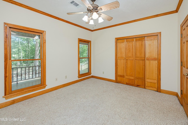 4005 Warriors Trl, Vicksburg, MS 39180 - unfurnished bedroom featuring baseboards, carpet floors, ornamental molding, and a closet