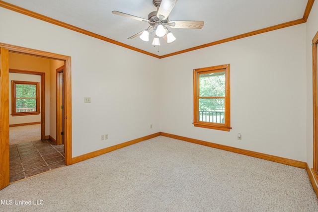 4005 Warriors Trl, Vicksburg, MS 39180 - carpeted empty room with healthy amount of natural light, baseboards, crown molding, and ceiling fan