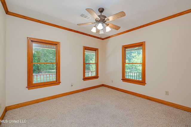 4005 Warriors Trl, Vicksburg, MS 39180 - carpeted empty room with healthy amount of natural light, baseboards, crown molding, and a ceiling fan