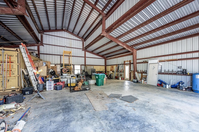 garage with metal wall