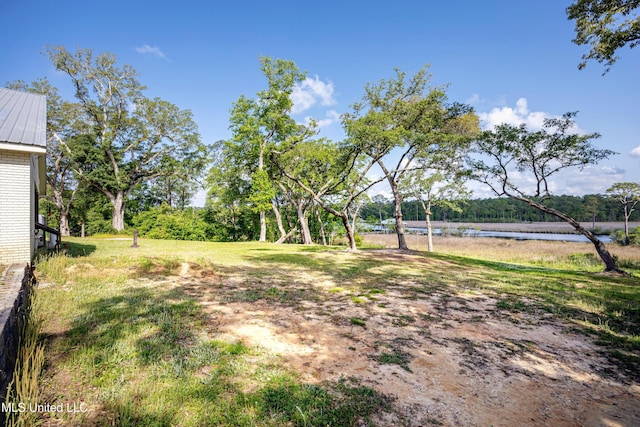 view of yard with a water view