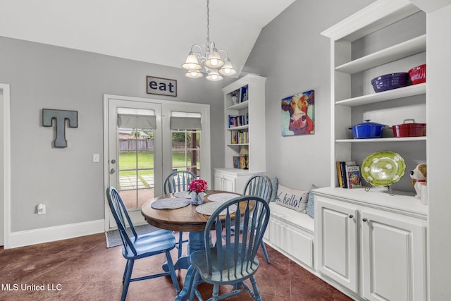 115 Deer Creek Cv, Madison, MS 39110 - dining space with a chandelier, vaulted ceiling, baseboards, and built in features