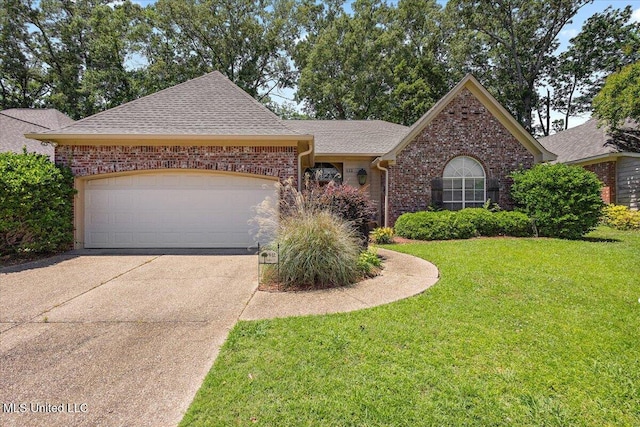 412 Dunlin Ct, Brandon, MS 39047 - view of front of property featuring concrete driveway, a shingled roof, an attached garage, a front lawn, and brick siding