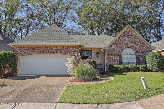 view of front of house featuring a front yard and a garage