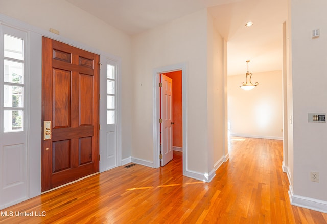 foyer with light hardwood / wood-style flooring and a healthy amount of sunlight