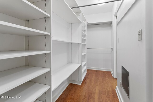 spacious closet with hardwood / wood-style flooring