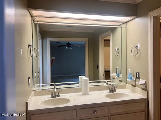 bathroom with vanity and ceiling fan