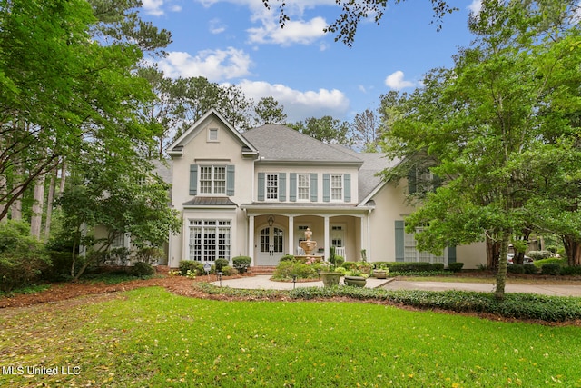 view of front facade with a porch and a front yard