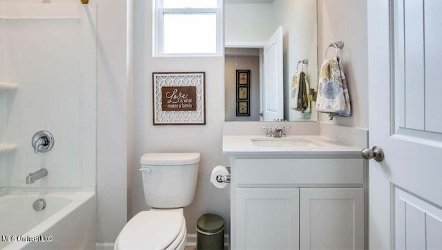 full bathroom with shower / bathtub combination, toilet, and vanity