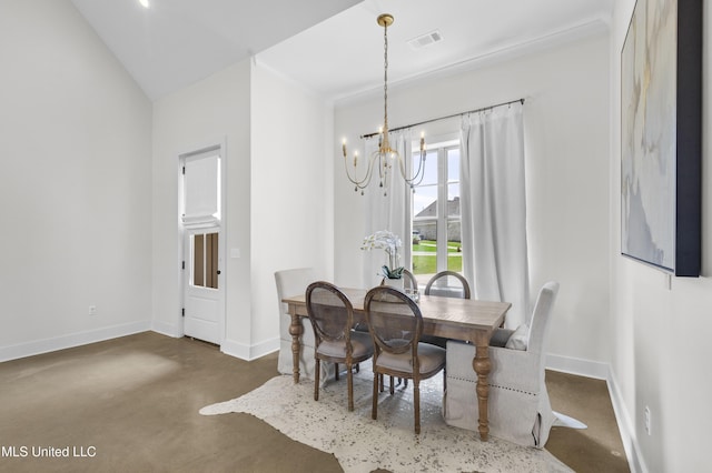 212 Ashbury Cv, Canton, MS 39046 - dining space with a chandelier, baseboards, visible vents, and concrete floors