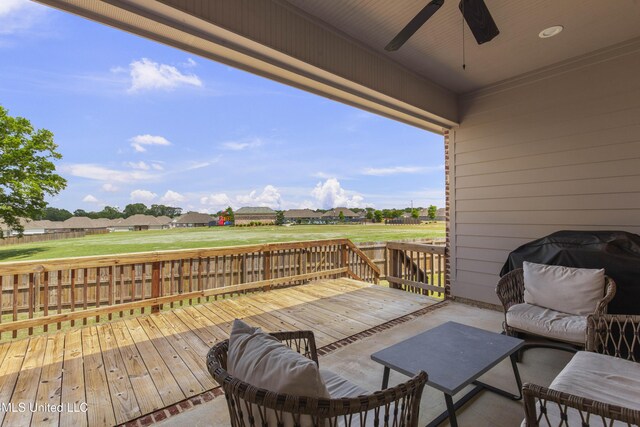 212 Ashbury Cv, Canton, MS 39046 - wooden terrace with a residential view and a ceiling fan