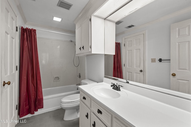 316 Meadow Creek Pl, Jackson, MS 39211 - bathroom featuring toilet, vanity, shower / bathtub combination with curtain, crown molding, and wood finished floors
