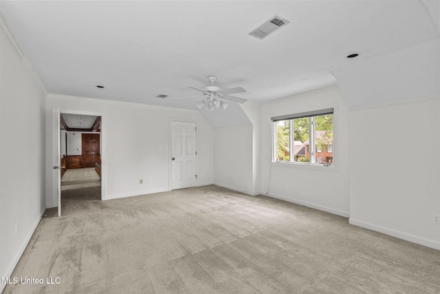 316 Meadow Creek Pl, Jackson, MS 39211 - unfurnished bedroom featuring light carpet, crown molding, attic access, baseboards, and a ceiling fan