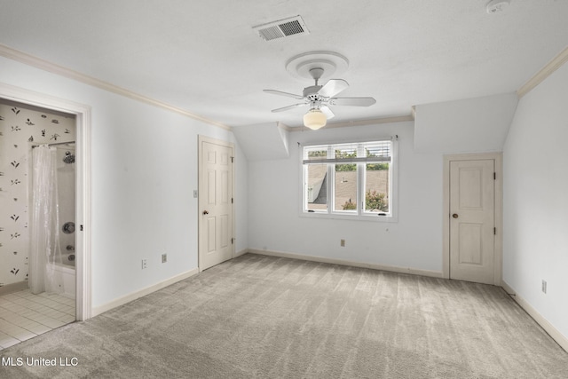 316 Meadow Creek Pl, Jackson, MS 39211 - unfurnished bedroom featuring ornamental molding, carpet floors, baseboards, ensuite bathroom, and a ceiling fan