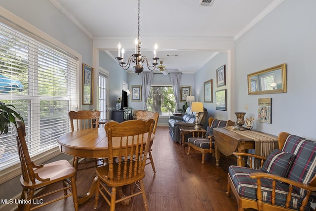 39 Moss Forest Cir, Jackson, MS 39211 - dining room with crown molding, a notable chandelier, wood finished floors, and visible vents