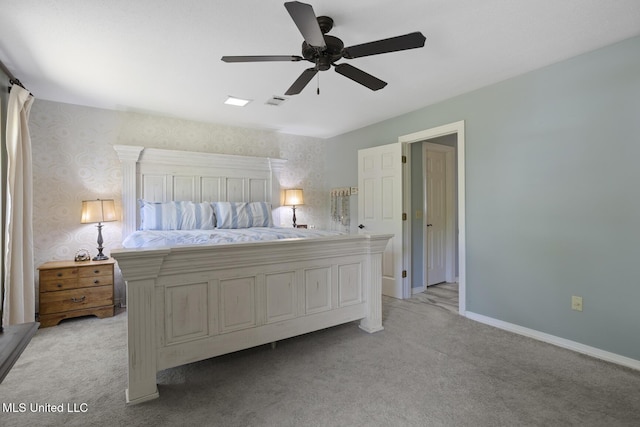 39 Moss Forest Cir, Jackson, MS 39211 - bedroom with baseboards, visible vents, ceiling fan, and light colored carpet